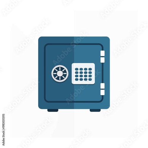 Vector of a blue safe with a digital keypad and combination lock