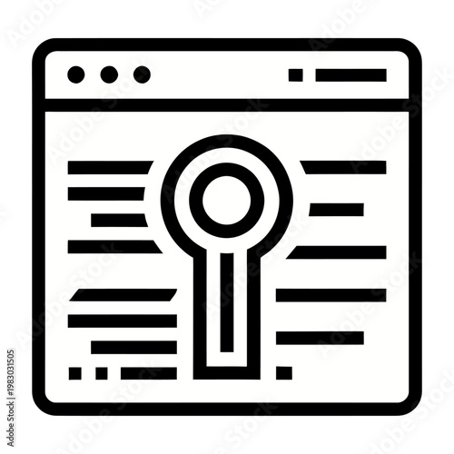 Vector graphic of a key in a browser window representing online security and access.