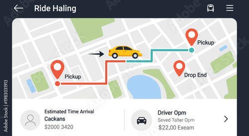 Yellow Taxi on City Map Screen.