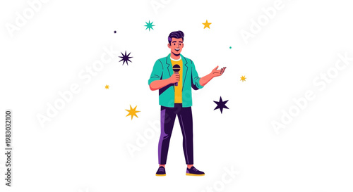 Male Presenter with Microphone, Stars, Performance, Entertainment, Show