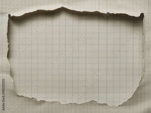 Torn graph paper with a large hole showing grid lines underneath
