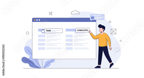 Man checking tasks on a digital to-do list, task management concept
