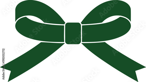 A beautifully tied dark green decorative bow with graceful loops and flowing ribbons isolated on white