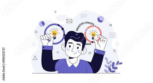 Man holding light bulbs, symbolizing creative concept and innovation idea