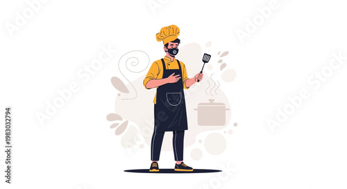 Chef with Spatula and Pot, Cooking, Food Preparation, Kitchen, Restaurant