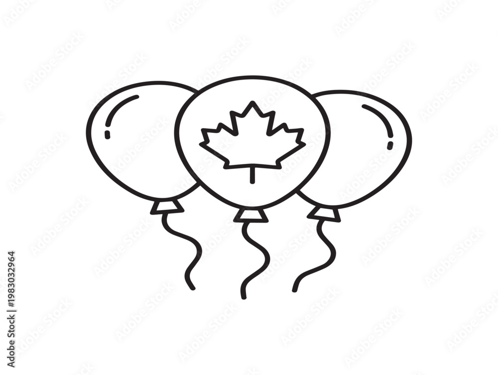 Obraz premium Canada day celebration three balloons with maple leaf design in black and white