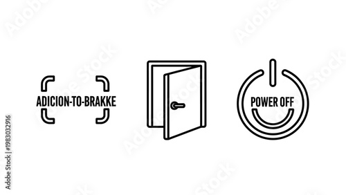 User interface control icons for software exit and system shutdown including power off symbol open door exit and bracketed selection indicators for navigation with entrance interface software