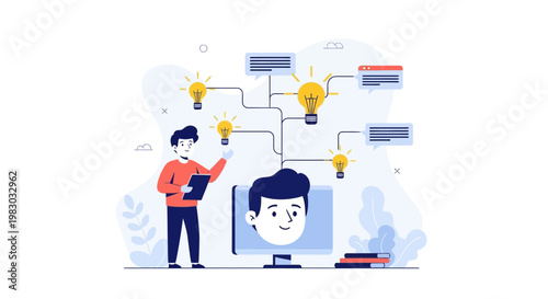 Creative Thinking and Idea Generation Concept with Lightbulbs and Brainstorming