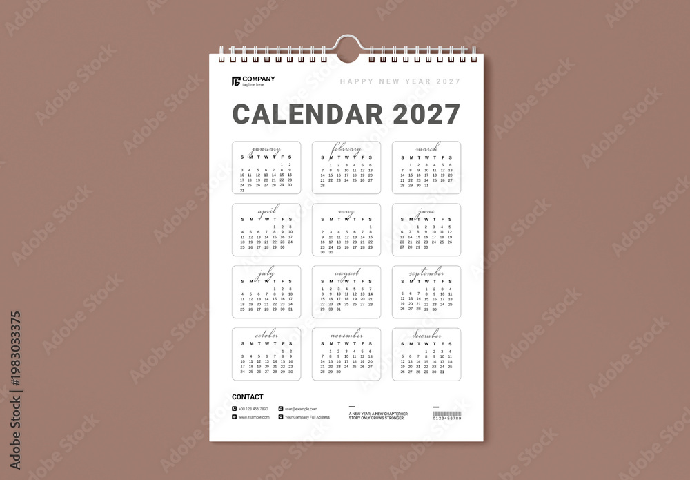 Calendar 2027 Layout Template Stock Template | Adobe Stock