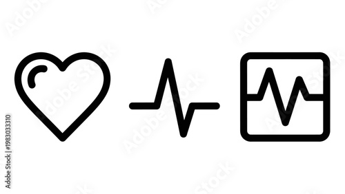 Digital healthcare pulse monitor and heart rate icon set for medical applications and cardiology vital signs tracking with healthcare cardiology heartbeat hospital diagnostic medicine wellness