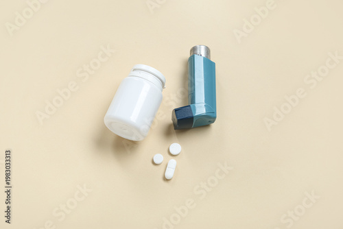 Asthma inhaler and box with...