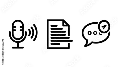 Communication and media interaction icons set with microphone document communication interaction interface feedback business template navigation