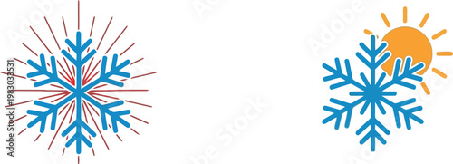 Snowflake and Sun Icons, Seasonal Weather Design Representing Winter and Changing Seasons for Weather, Nature, and Graphic Designs