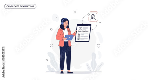 Candidate Evaluating Qualifications on Tablet, HR Professional Reviewing Resume