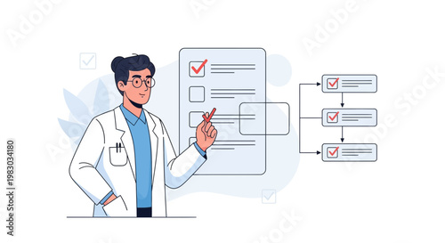 Doctor Explains Checklist and Workflow, Medical Research and Planning