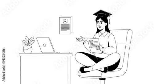 Graduation student with laptop and resume, online job search, career start
