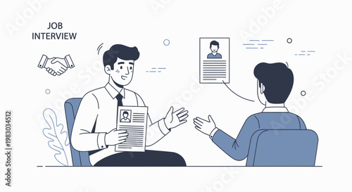 Job Interview: Candidate Presents Resume to Recruiter, Handshake Symbol