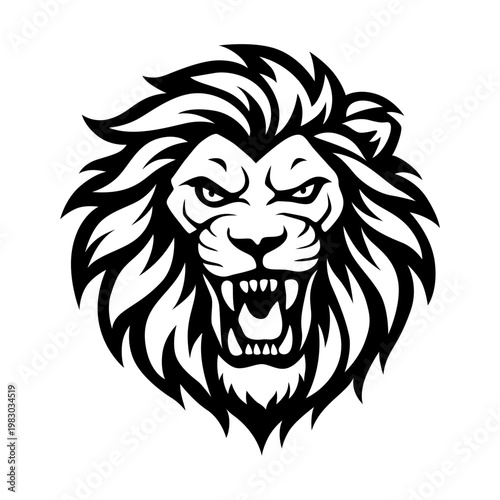 Angry roaring lion head icon, vector silhouette, shows power and strength