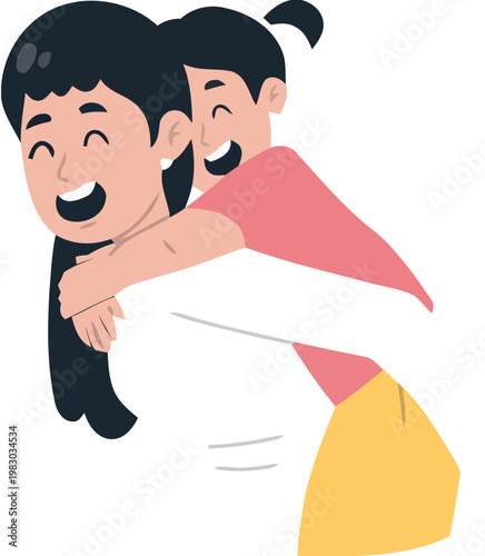 Happy mother carrying her daughter piggyback ride and sharing a joyful moment