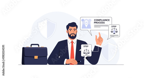 Lawyer Explains Compliance Process with Legal Briefcase and Shields