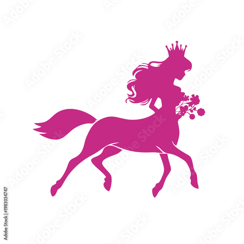Silhouette of Woman in half horse holding flowers
