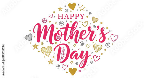 Happy Mother's Day greeting card with festive hearts and stars
