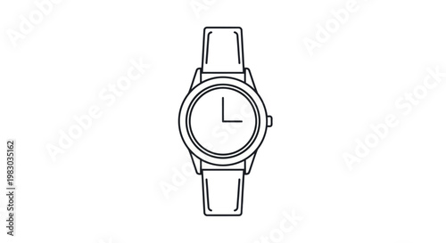 A minimalistic black and white line art illustration of a wrist watch.