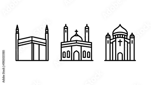 Religious building architecture icon set featuring traditional mosque islamic temple christian church silhouettes religion architecture building christian spiritual cathedral tradition