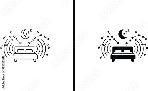 Smart bed technology illustration with daytime and nighttime modes