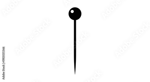 Black sewing pin icon with ball head isolated on white background
