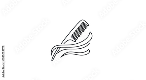 Minimalist line art icon of a hair comb with wavy strands for beauty and hair care.