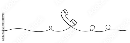 Telephone handset suspended on looping line across white background, none editable strokes