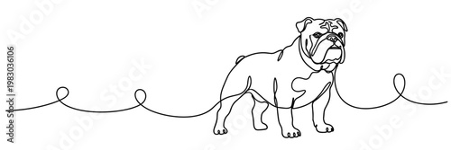 Bulldog standing on looping continuous line foreground, none editable strokes