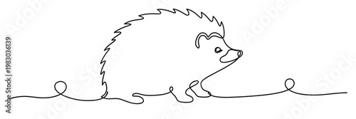 Hedgehog walking along continuous wavy line background, none editable strokes