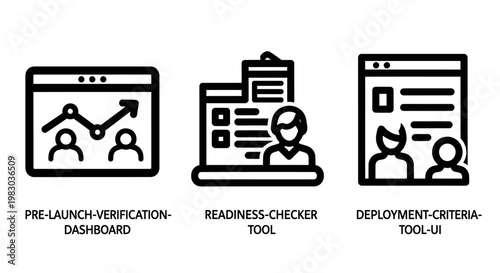 Software project management tools icon set with software development dashboard management deployment readiness verification planning business strategy analysis technical technology