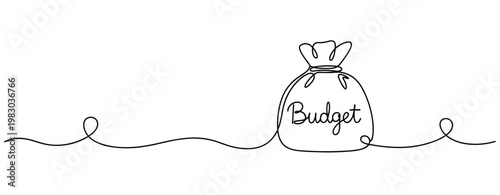 Continuous line drawing of budget bag symbolizing financial planning. No editable stroke
