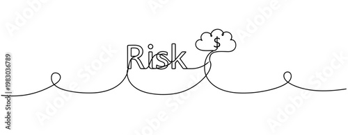 Minimalist line art depicting risk concept with cloud and dollar symbol. No editable stroke