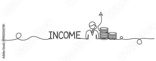 Income growth illustration with coins and arrow symbolizing financial success. No editable stroke