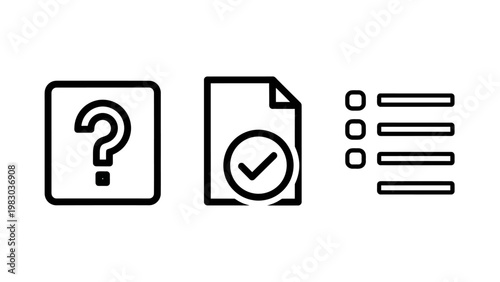 Task management and documentation icon set with question mark checklist confirmation symbols question checklist document information confirmation verified validation interface management