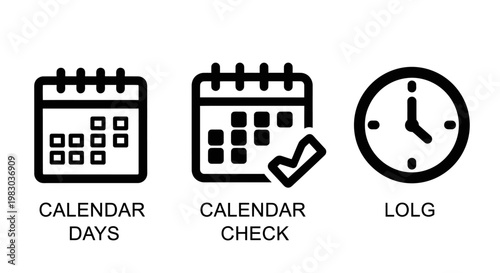 Calendar and time management icon set representing dates scheduling clock time with calendar schedule management appointment deadline business planning organizer interface productivity