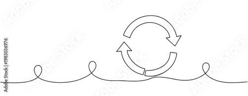 Continuous feedback loop with arrows and line on white background. No editable stroke