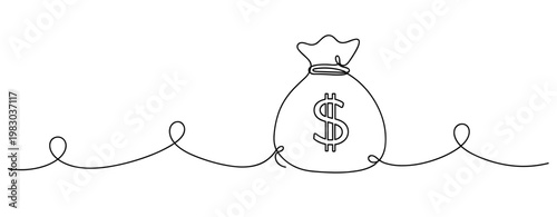 Continuous line art of money bag with dollar symbol. No editable stroke