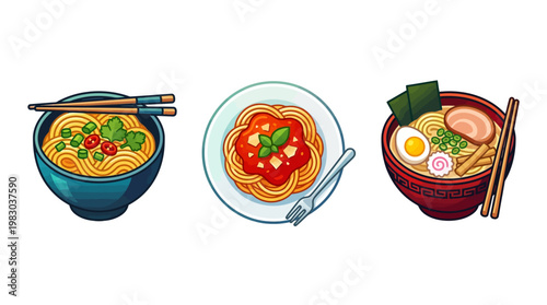 Variety of Noodle and Pasta Dishes.
