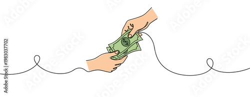 Hands exchanging cash during transaction on white background. no editable stroke