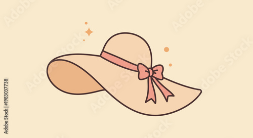 Elegant Sun Hat Icon Vector Illustration on Beige Background