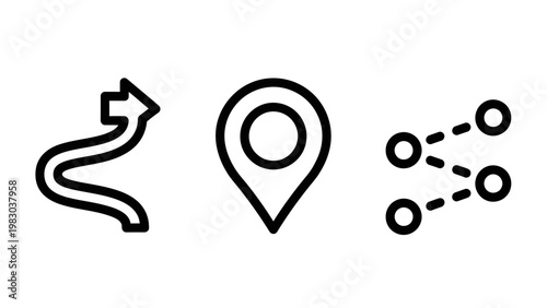 Navigation and location tracking line art icons with navigation location tracking direction connection wayfinding destination movement communication connectivity technology interface