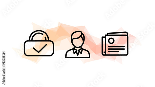Set of abstract line art icons representing user identity security and digital document validation with security identity validation document protection business authentication verified
