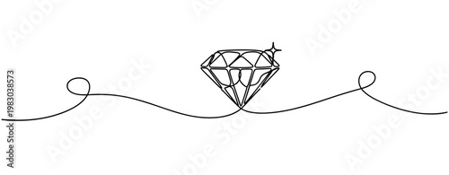 Diamond resting on continuous line in white background