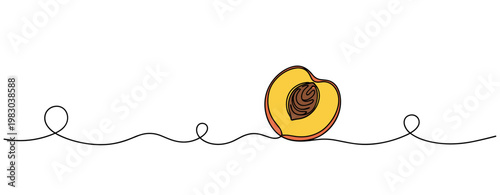 Halved ripe peach showing pit and flesh on white background