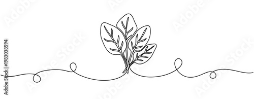 Plant leaves sprouting on continuous line minimal background